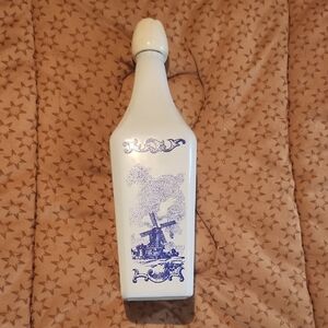 Vintage VANDERMINTWhite and Blue Decorative Bottle/decanter with Windmill Design